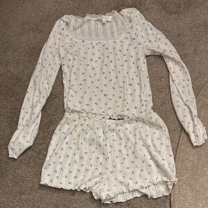 White and Blue Floral Pajama Set